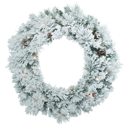 Vickerman 30" Flocked Ashton Pine Artificial Christmas Wreath Clear Dura-lit Incandescent Mini Lights