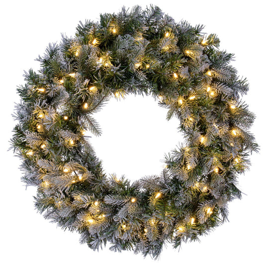 Vickerman 30" Frosted Douglas Fir Artificial Pre-Lit Wreath with Warm White LED Mini Lights.