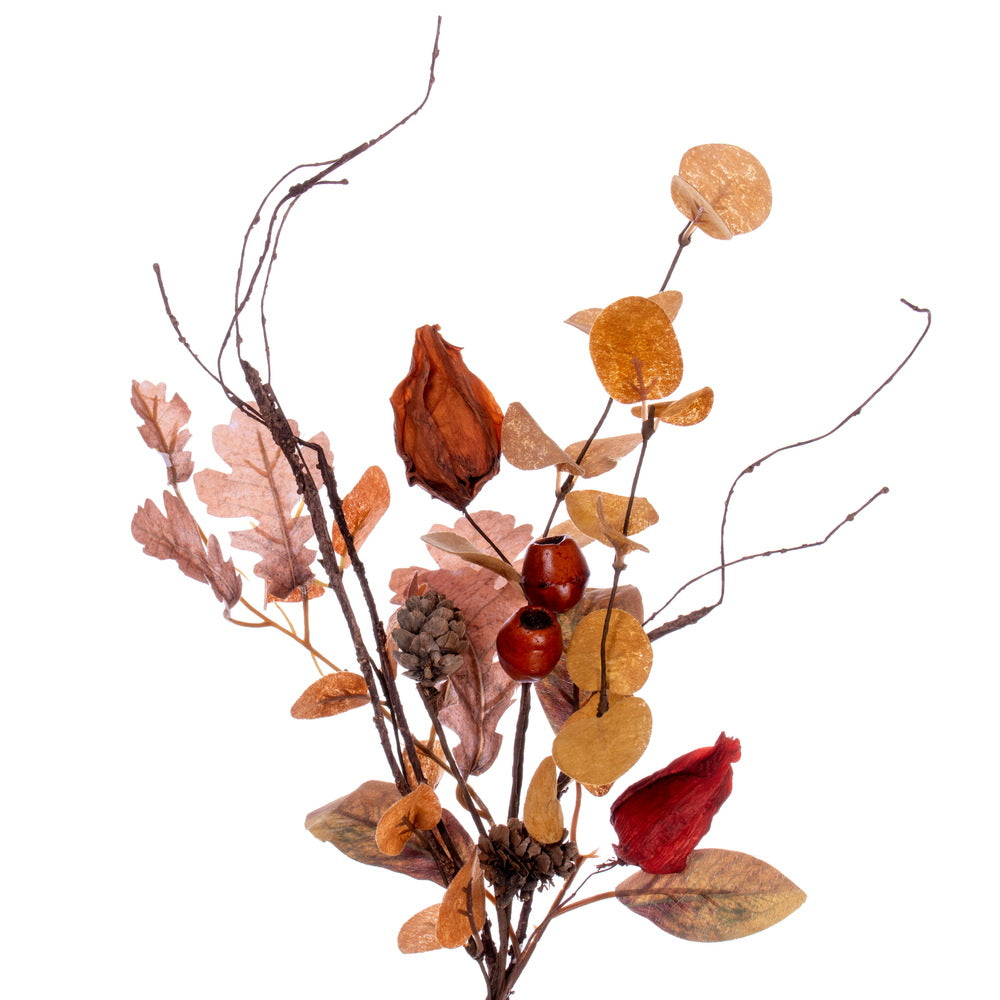 Vickerman 5' Autumn Orange Artificial Assorted Leaf Garland with Maple leaves and Pinecones.