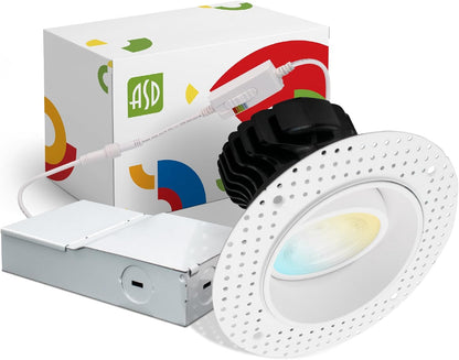 ASD LED Trimless Downlight Gimbal Round 4inch 17W 120V Triac 2700/3000/3500/4000/5000K White ETL