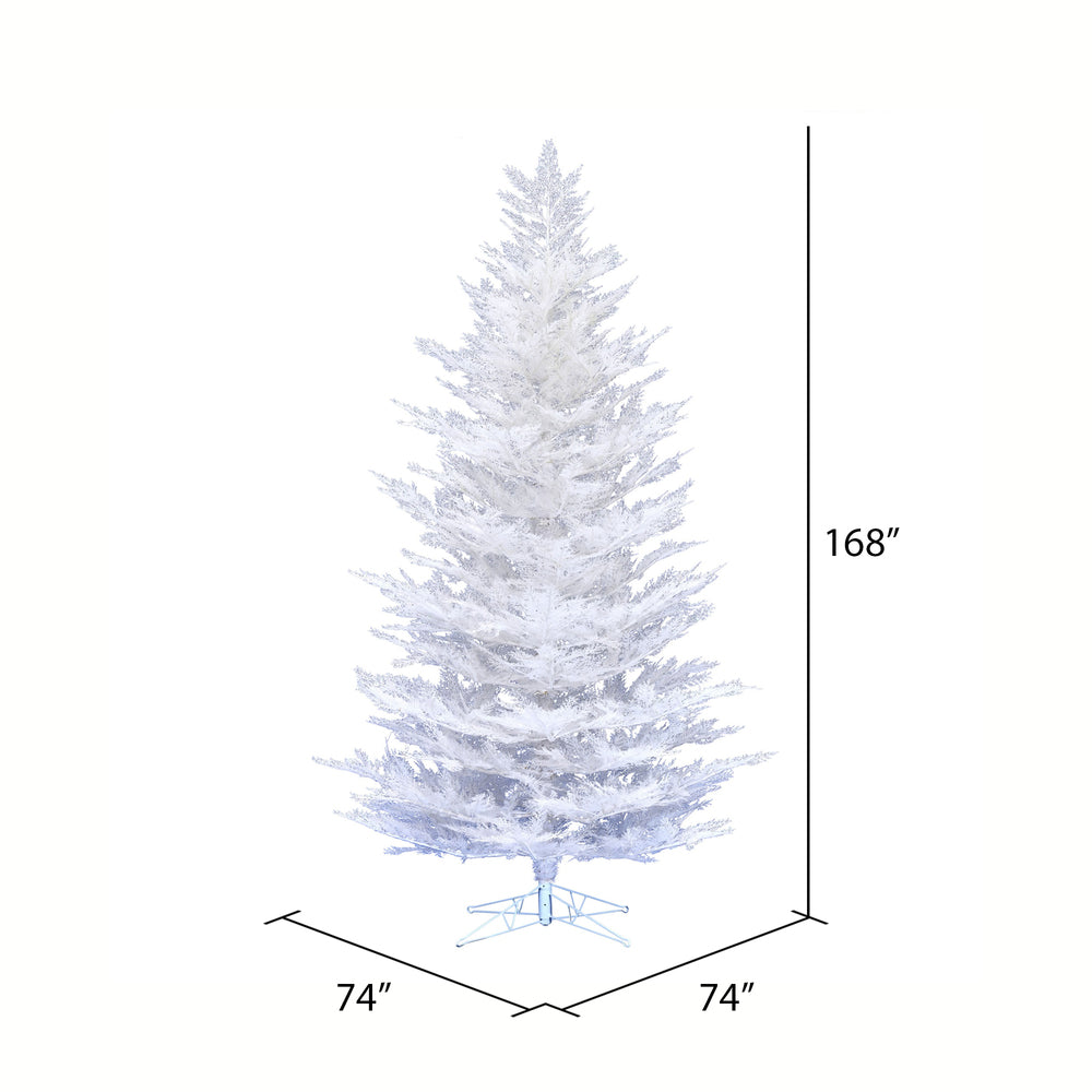 Vickerman 14' x 74" Flocked Cedar Pine Artificial Christmas Tree with 3361 PE Tips Hinged Branches and Folding Metal Stand