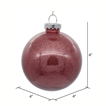 Vickerman 4" Clear Ball Christmas Ornament with Mauve Glitter Interior 6 Pieces per bag