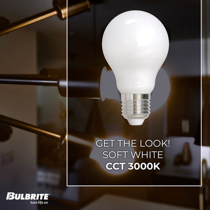 Bulbrite 774263 LED Filament 9 Watt Dimmable A19 Light Bulb with Frost Finish and Medium Screw E26 Base - 3000K(Soft White Light), 800 Lumens