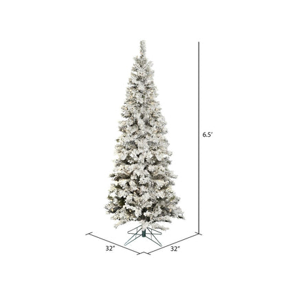 Vickerman 6.5' Flocked Pacific Pencil Artificial Christmas Tree with Pure White LED Lights