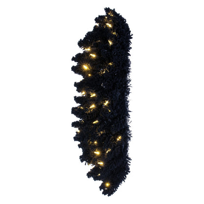 Vickerman 24" Flocked Black Fir Pre-Lit Artificial Wreath Dura-Lit® Warm White LED Mini Lights.