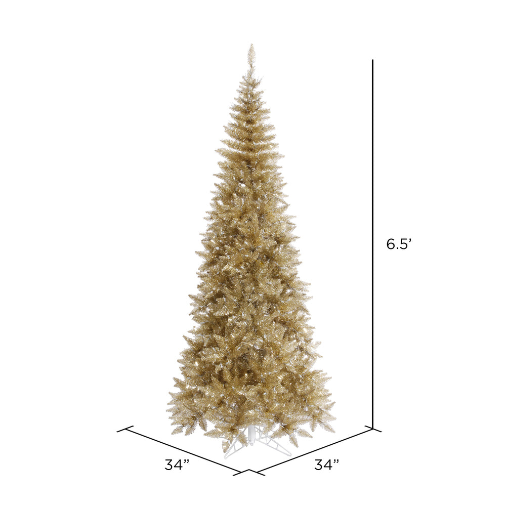 Vickerman 6.5' Champagne Tinsel Fir Slim Artificial Christmas Tree Unlit