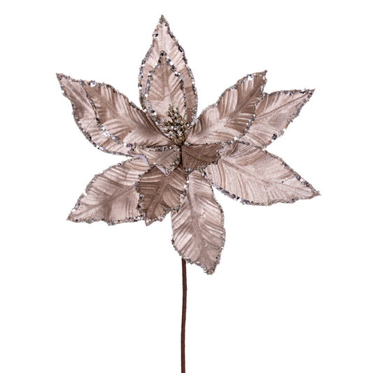 Vickerman 24" Pewter Velvet Sequin Trim Poinsettia 3 per bag.