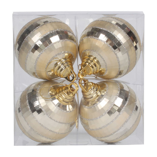 Vickerman 4" Champagne Shiny and Matte Mirror Ball Christmas Ornament with Glitter Accents 4 per Box