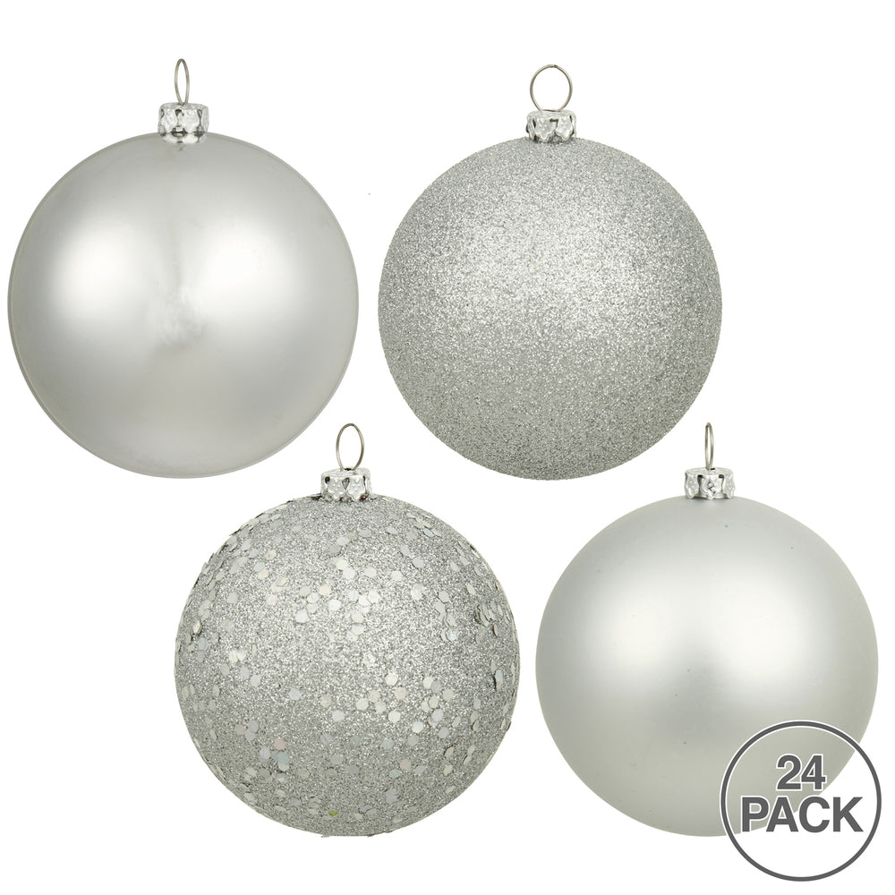 Vickerman 2.4" Silver 4-Finish Ball Ornament Assortment 24 per Box