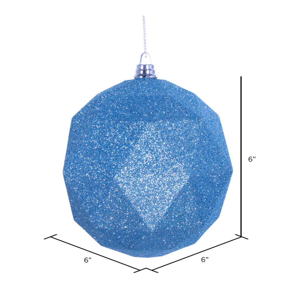 Vickerman 6" Baby Blue Glitter Geometric Ball Ornament 4 per bag