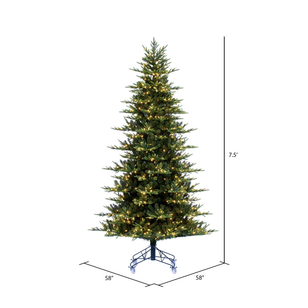 Vickerman 7.5' x 58" Vermont Fraser Fir Artificial Pre-lit Christmas Tree Warm White Lights.