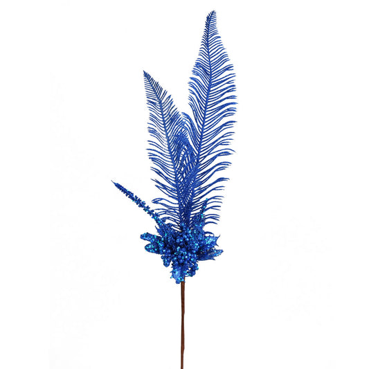 Vickerman 30" Blue Glitter Fern Berry Artificial Christmas Spray. Includes 2 sprays per pack.