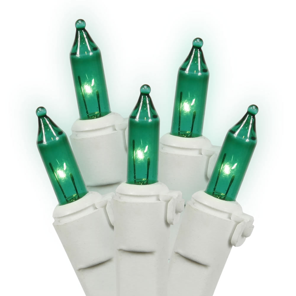 Vickerman 50 Light Mini Light Set Green Lights on White Wire