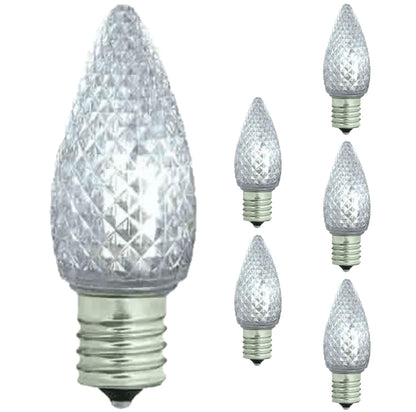 Damar- C9 LED Christmas Light Bulb Faceted Clear 5000K Bright White 0.6-0.96W E17 Intermediate Base Dimmable 100-130V Pack of 6- Commercial Grade Shatterproof String Light Replacement for Patio