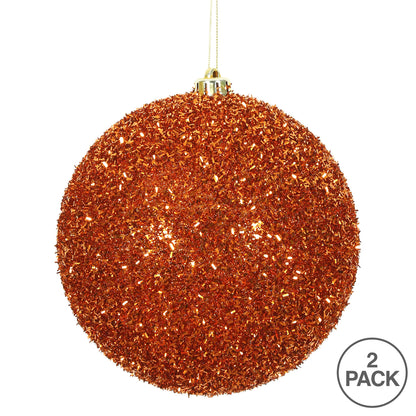 Vickerman 6" Burnished Orange Tinsel Ball Ornament 2 per Bag