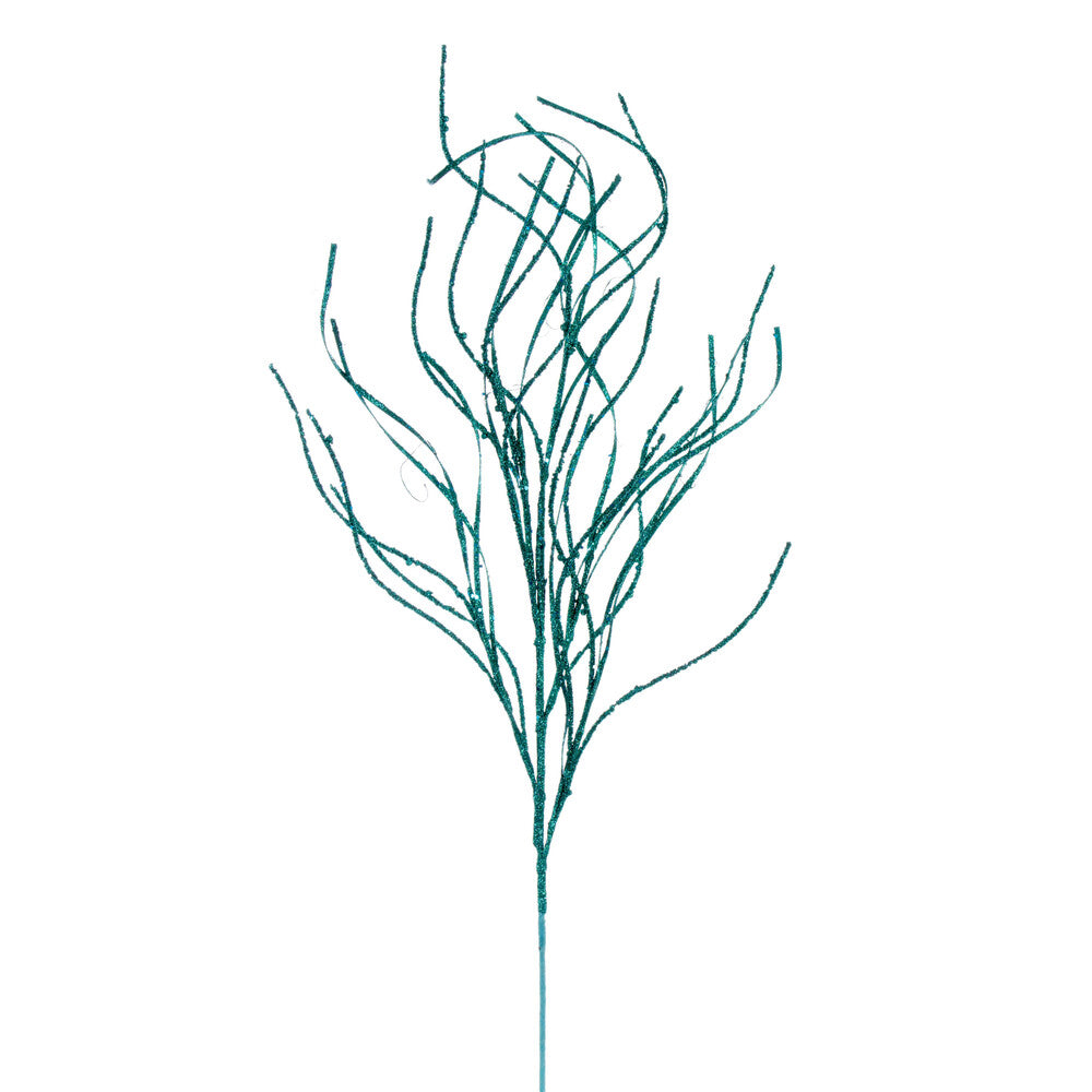 Vickerman 40" Teal Berry Cluster and Wavy Glitter Ball Spray 4 per bag.