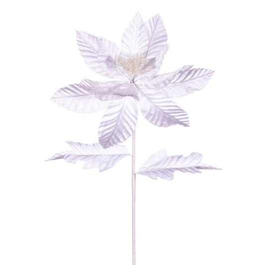 Vickerman 22" White Velvet Glitter Trim Poinsettia 6 per bag.