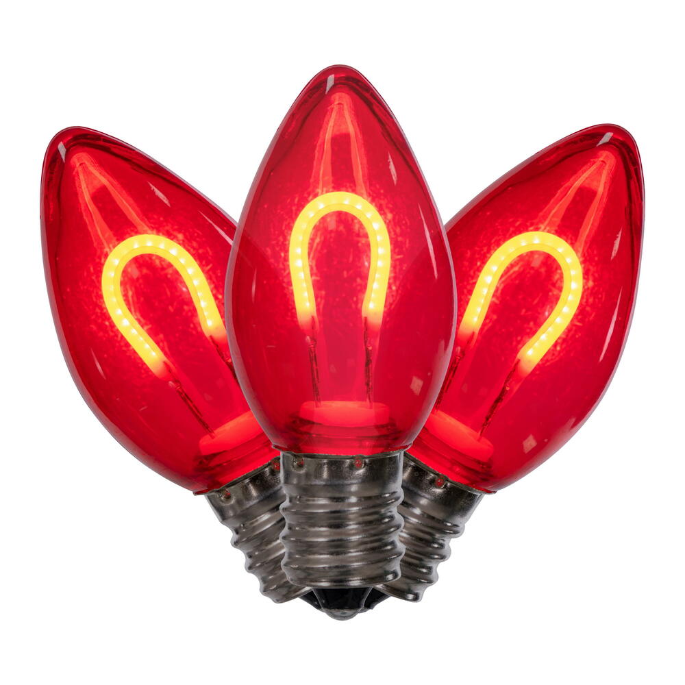 Vickerman C7 Transparent U-Shaped Filament Red Bulb, E12 Base, .6 Watts, 25 Pcs Assorted/Bag.  Colors included are Blue, Red, Green, Purple and Amber.