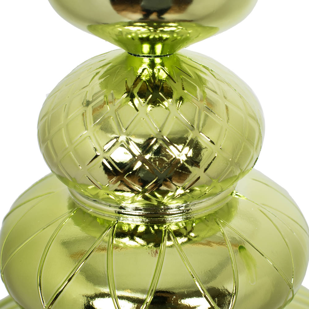Vickerman 41" Celadon Shiny Finial. This large ornament is an eye catching addition to any holiday decorating project. It features a metal hook for hanging. Made with shatterproof plastic.