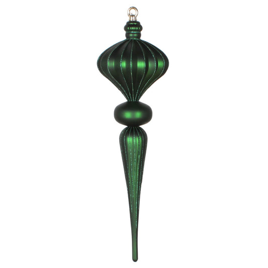 Vickerman 21" Emerald Matte Finial Ornament with Glitter Accents