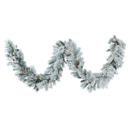 Vickerman 9' Flocked Ashton Pine Artificial Christmas Garland Clear Dura-lit Incandescent Mini Lights
