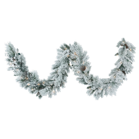 Vickerman 9' Flocked Ashton Pine Artificial Christmas Garland Clear Dura-lit Incandescent Mini Lights