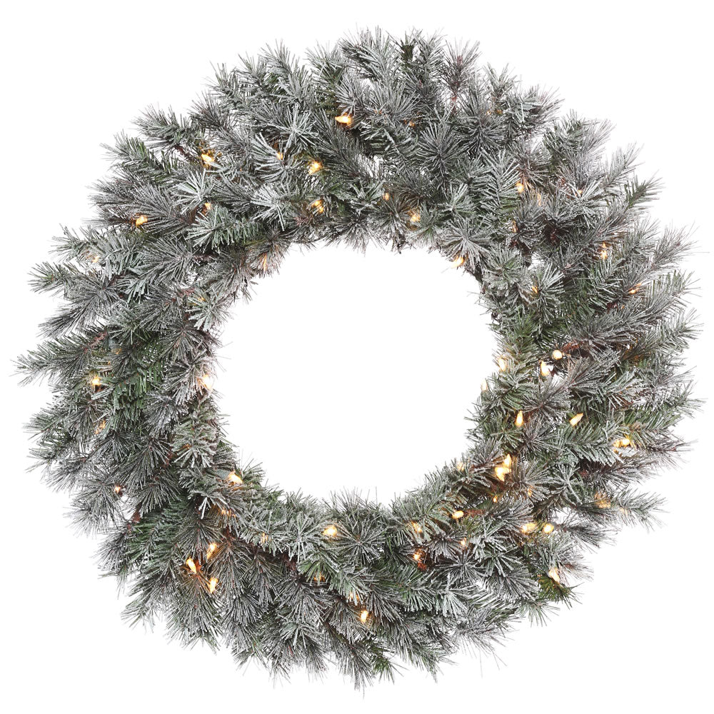 Vickerman 30" Frosted Lacey Artificial Christmas Wreath Clear Dura-lit Incandescent Mini Lights