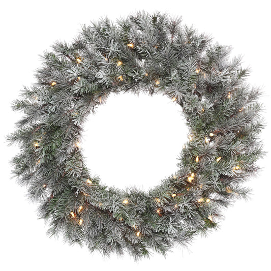 Vickerman 30" Frosted Lacey Artificial Christmas Wreath Clear Dura-lit Incandescent Mini Lights