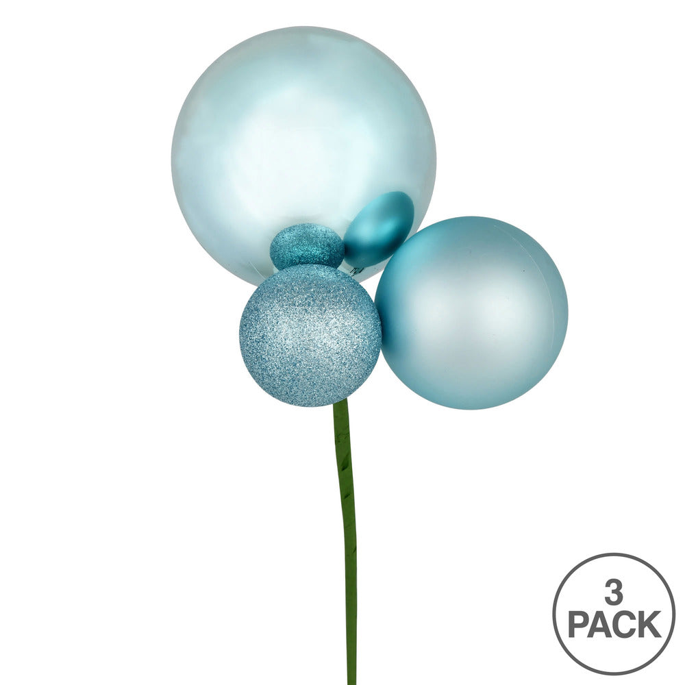 Vickerman 18" Baby Blue Ball Ornament Christmas Pick Set of 3
