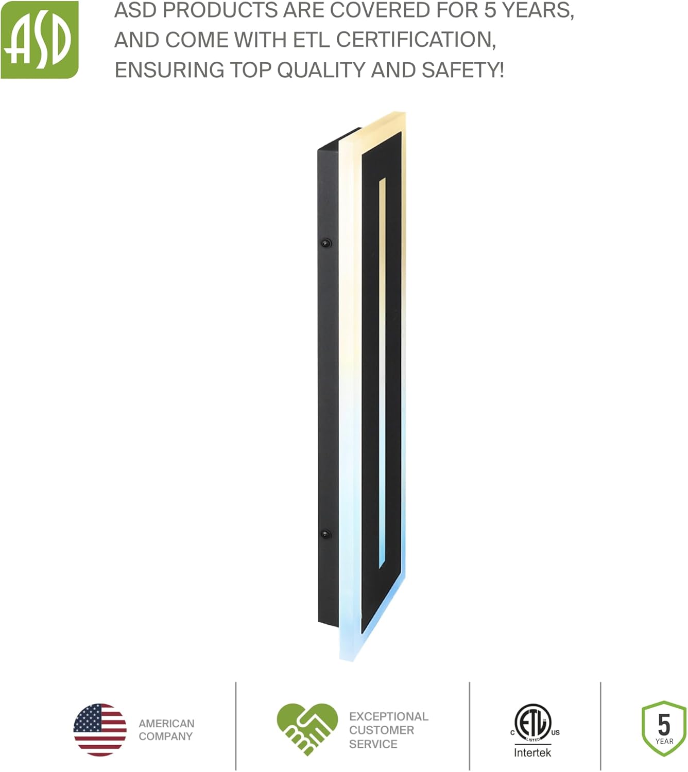 ASD Lighting LED Outdoor Wall Sconce with Center Light 72" 40W 120-277V CCT Selectable 3000/4000/5000K Dimmable Black ETL