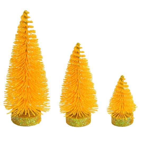 Vickerman 3"-5"-7" Yellow Glitter Oval Pine Artificial Christmas Tree Set of 3