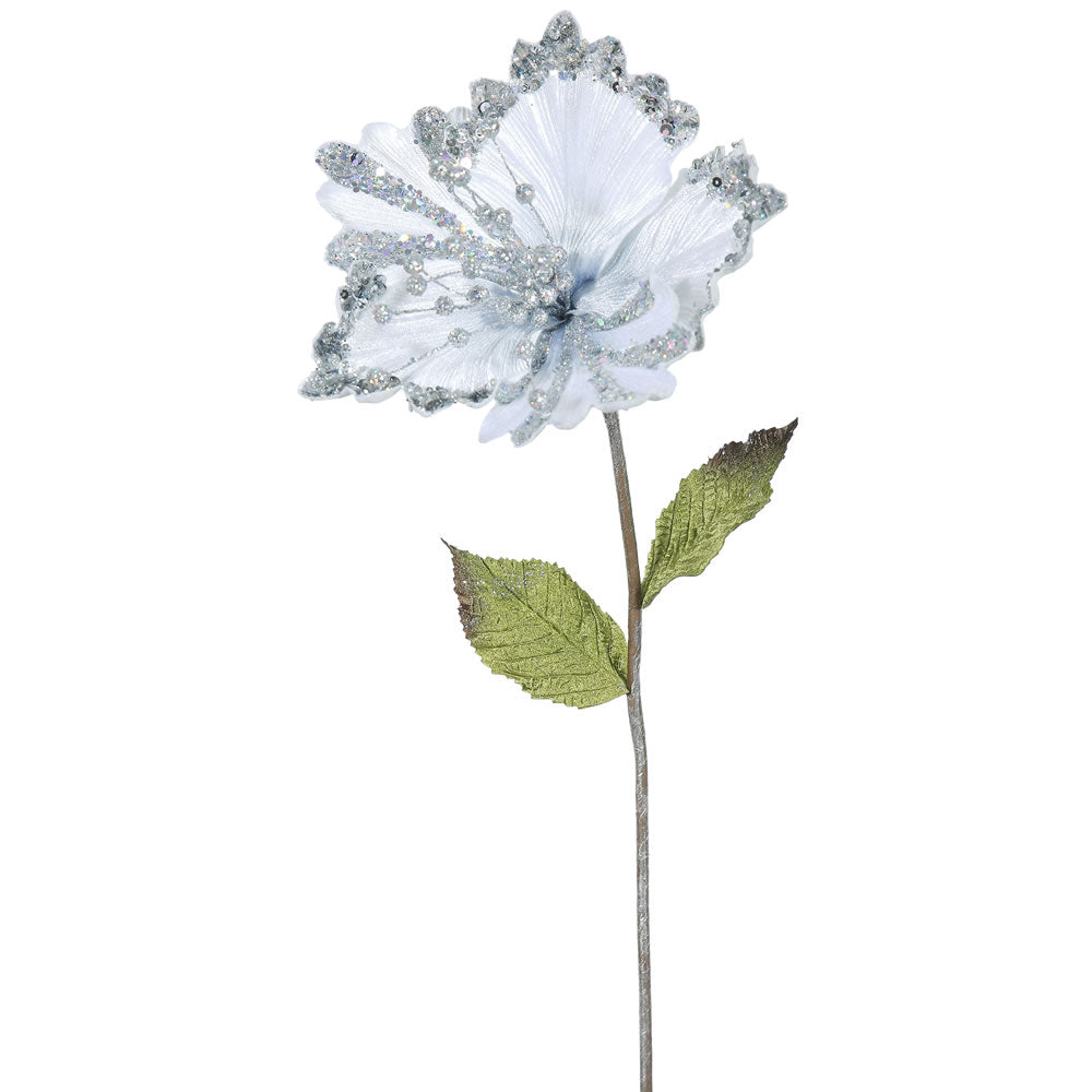 Vickerman 23" Silver Hibiscus Artificial Christmas Pick 3 per Bag