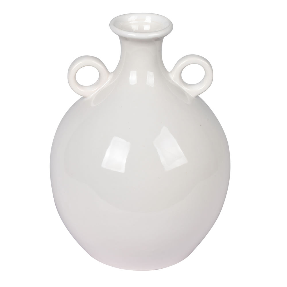 Vickerman 10" Light Gray Ceramic Pot with Handles. This ceramic pot features a round body and small handles. This pot can stand on its own as a decorative container or pair with any faux floral.   100% CERAMIC
