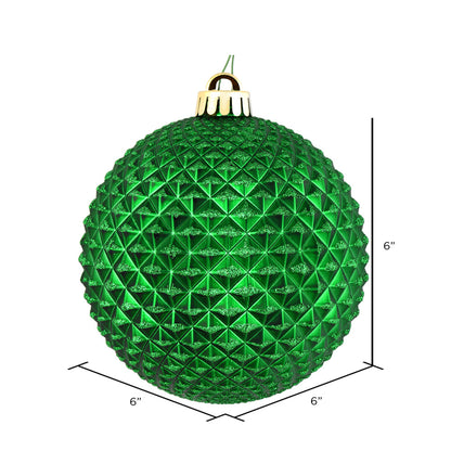 Vickerman 6" Green Durian Glitter Ball Ornament 4 per Bag