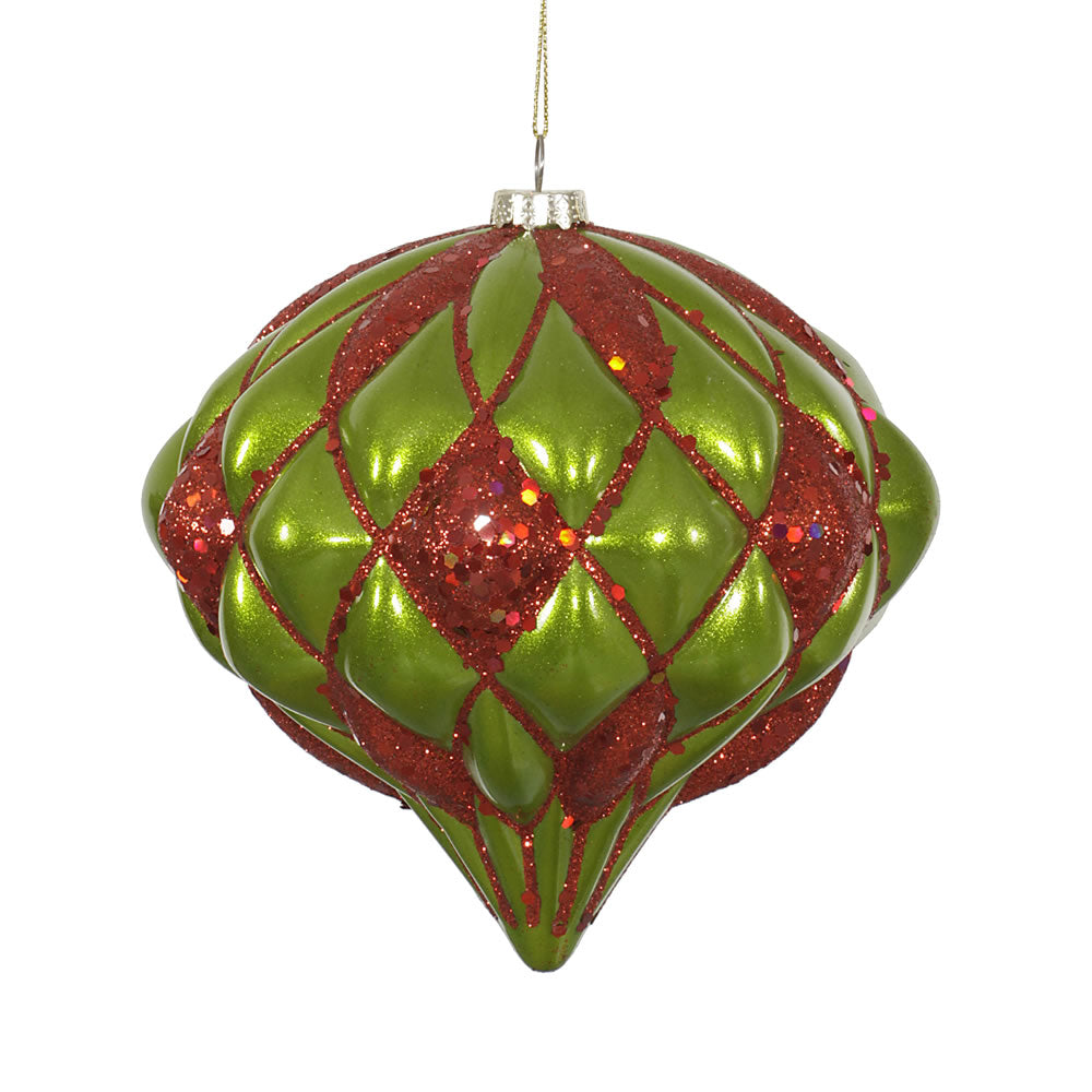 Vickerman 5.7" Lime and Red Matte/Glitter Diamond Onion Christmas Ornament