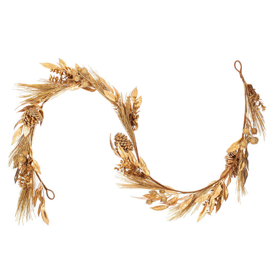 Vickerman 6’ Gold Artificial Pinecone Needle Berry Garland Unlit