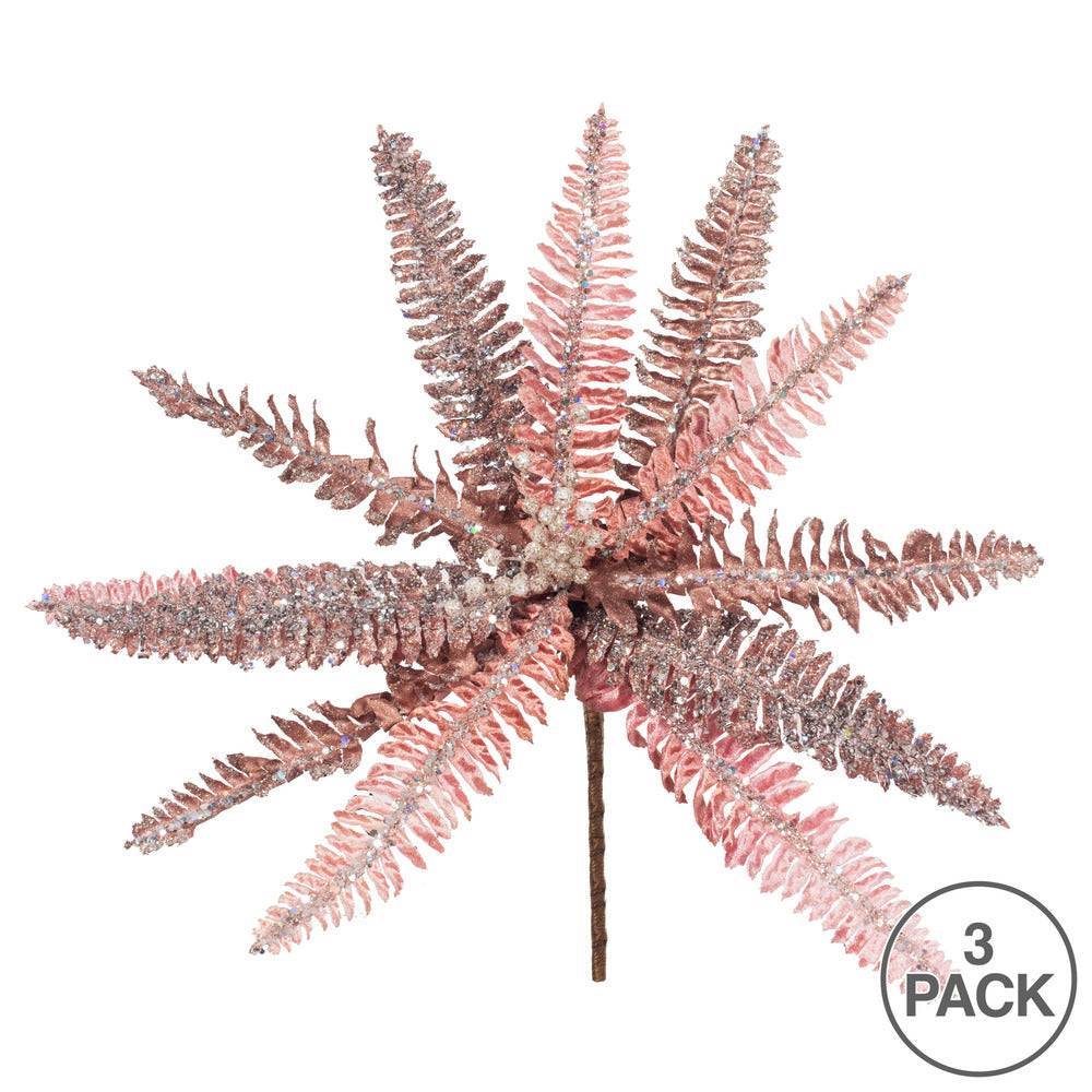 Vickerman 20" Rose Gold Fern Flower Artificial Christmas Spray. Includes 3 sprays per pack.