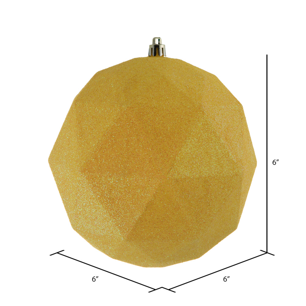 Vickerman 6" Yellow Glitter Geometric Ball Ornament 4 per bag