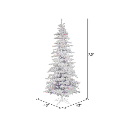 Vickerman 7.5' Flocked White Slim Artificial Christmas Tree Multi-Colored LED Lights