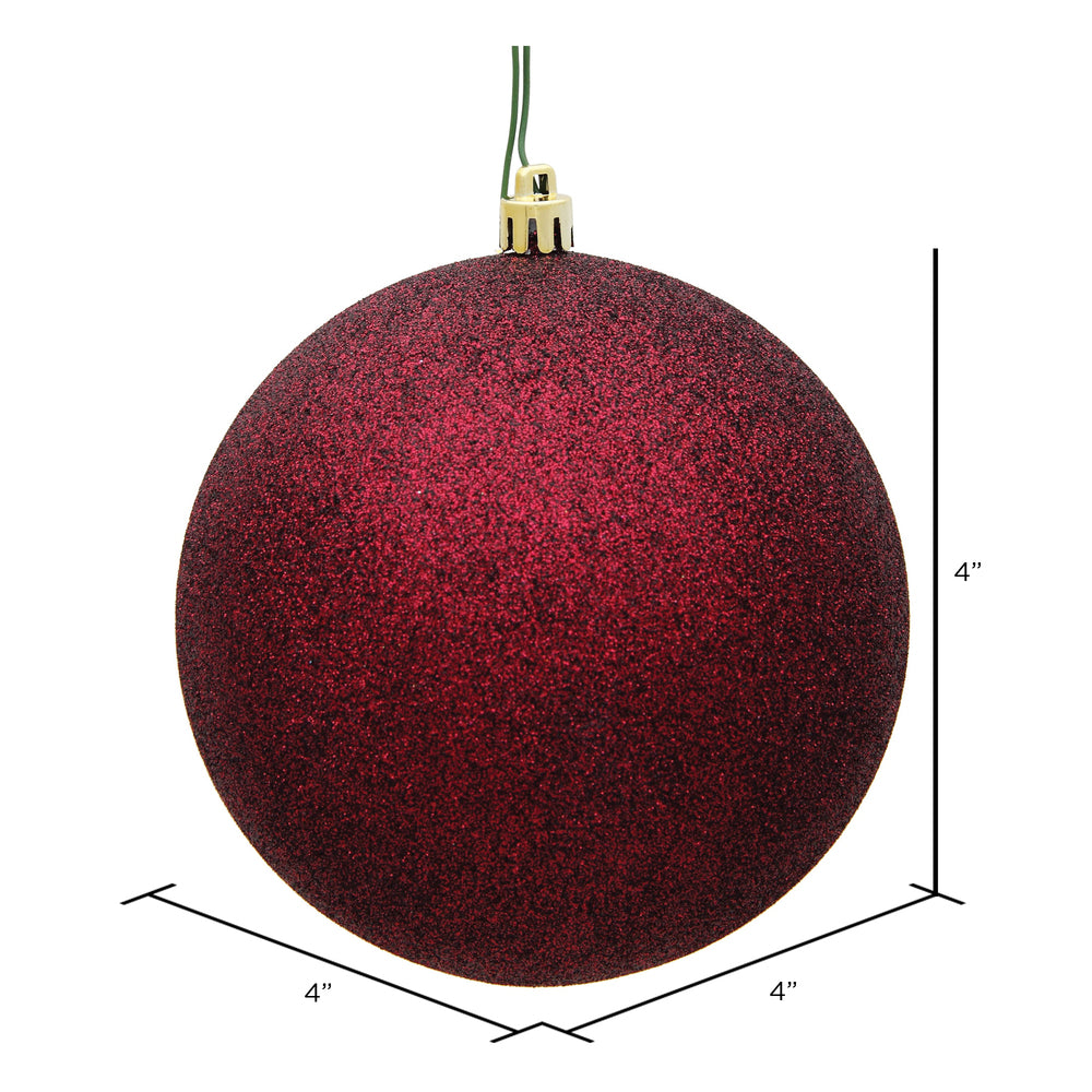 Vickerman 4" Burgundy Glitter Ball Ornament 6 per Bag