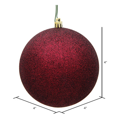 Vickerman 4" Burgundy Glitter Ball Ornament 6 per Bag