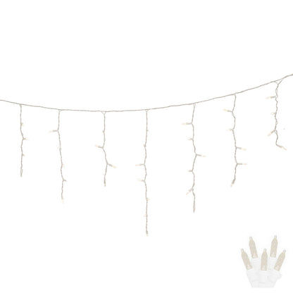 Vickerman 70 Warm White Twinkle M5 LED Icicle Light on White Wire 9' Light Strand.