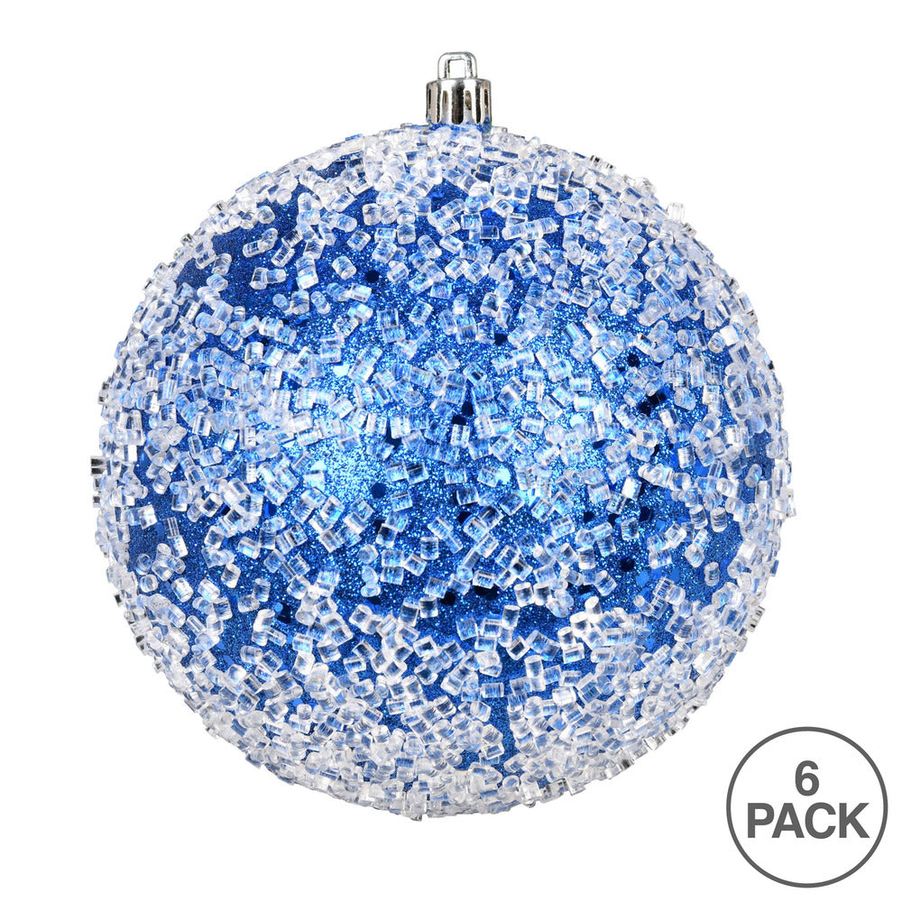 Vickerman 4" Blue Glitter Hail Ball Ornament 6 per Bag