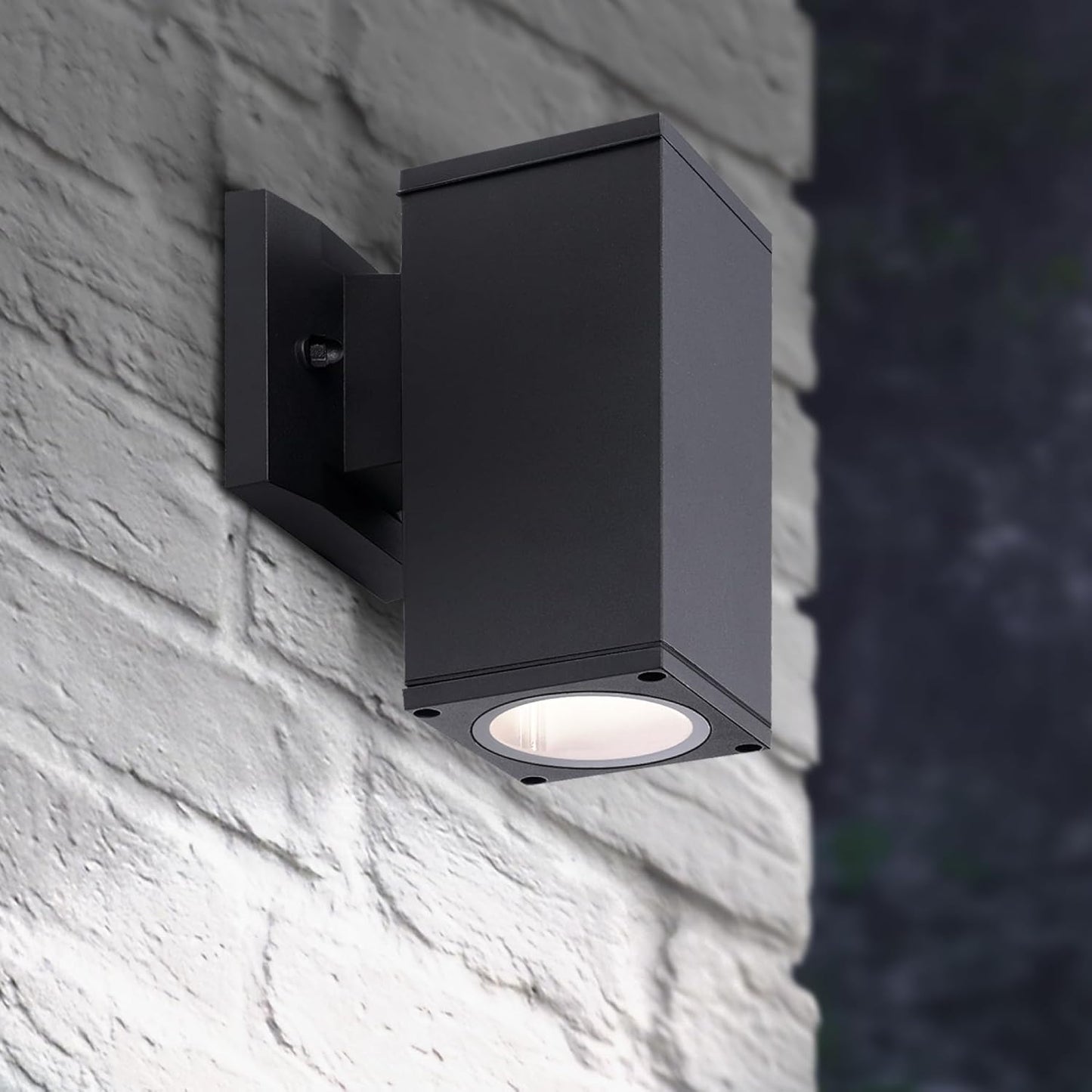 ASD Lighting BULB Square Outdoor Wall Cylinder with Photocell, Up or Downlight Fixture, 120V, 60W Max, 7.88", 50°, Black Finish
