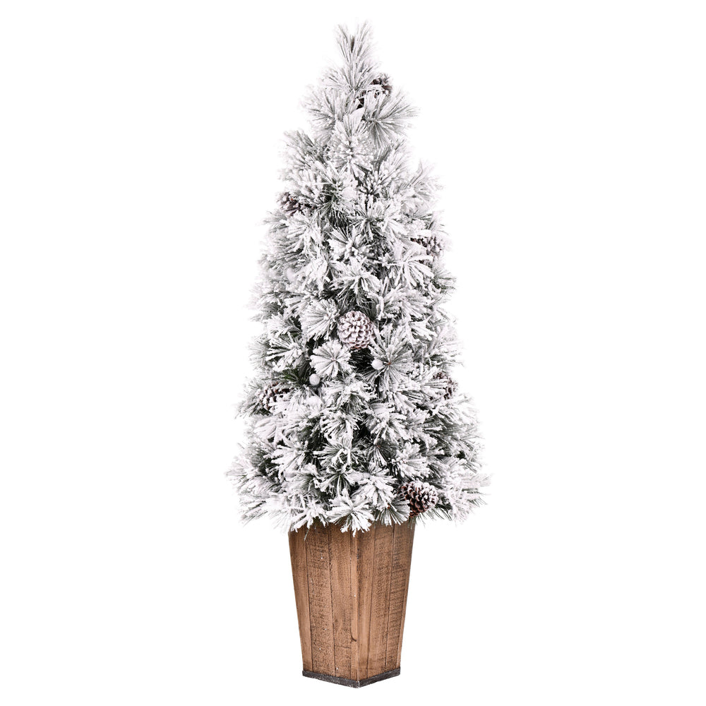 Vickerman 4' x 20" Flocked Kimball Potted Pine Artificial Christmas Tree Unlit