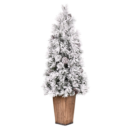 Vickerman 4' x 20" Flocked Kimball Potted Pine Artificial Christmas Tree Unlit