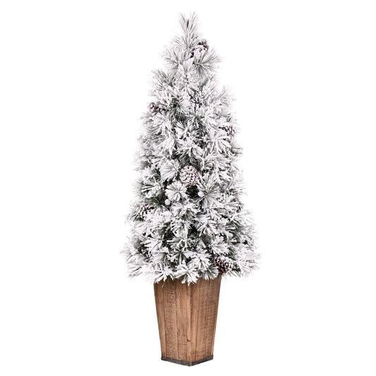 Vickerman 4' x 20" Flocked Kimball Potted Pine Artificial Christmas Tree Unlit