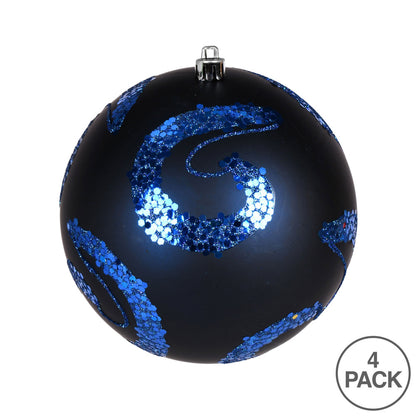 Vickerman 4.75" Midnight Blue Matte Sequin Swirl Ornament 4 per Bag