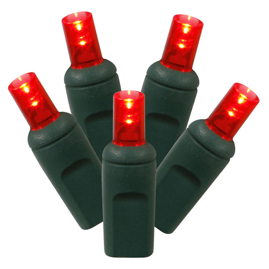 Vickerman 100 Red Wide Angle LED Light on Green Wire 50' Christmas Single Mold Light Strand