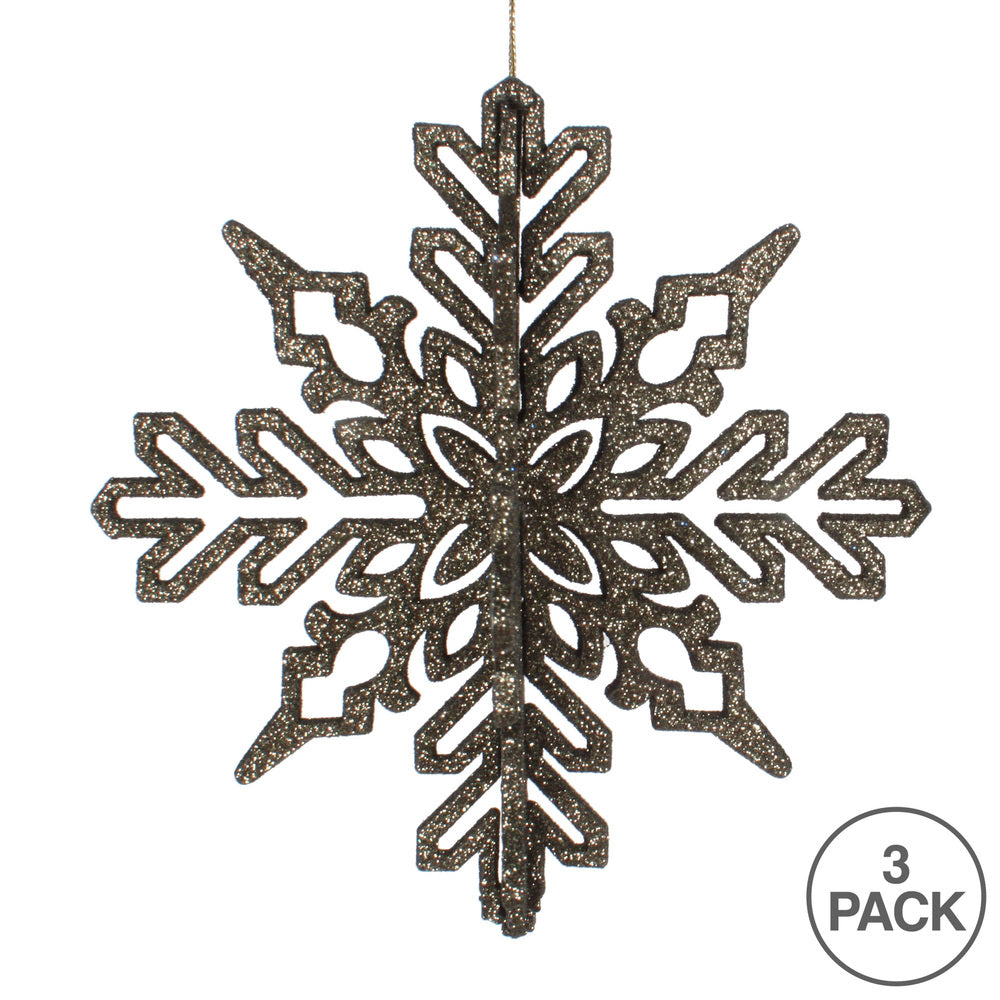 Vickerman 6" Moss Green 3D Glitter Snowflake Christmas Ornament Set of 3